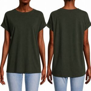 AllSaints Women’s Dark Green Imogen Boy Tee Crew Neck Top Relaxed Fit M/L